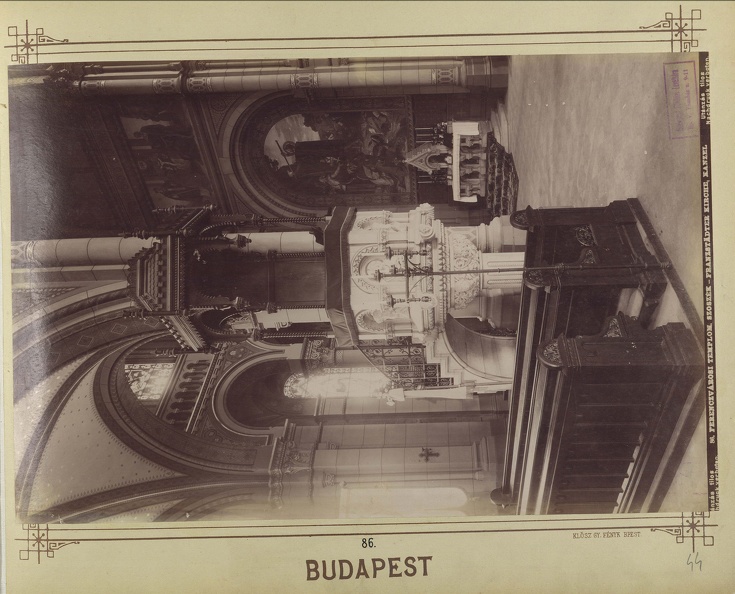 "Assisi Szent Ferenc-templom szószéke. A felvétel 1890 után készült." A kép forrását kérjük így adja meg: Fortepan / Budapest Főváros Levéltára. Levéltári jelzet: HU.BFL.XV.19.d.1.07.087