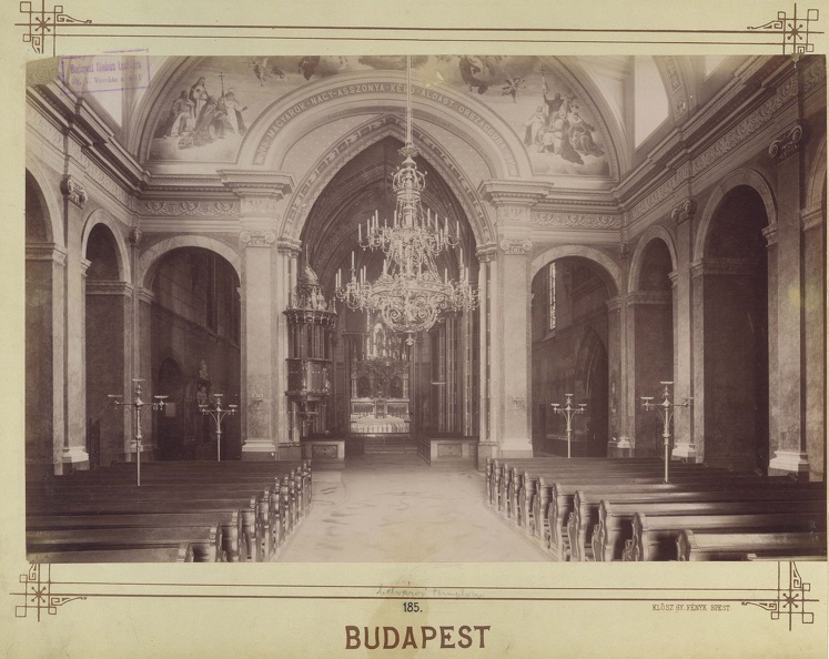 "A Belvárosi plébániatemplom belső fotója. A felvétel 1890 után készült." A kép forrását kérjük így adja meg: Fortepan / Budapest Főváros Levéltára. Levéltári jelzet: HU.BFL.XV.19.d.1.07.185