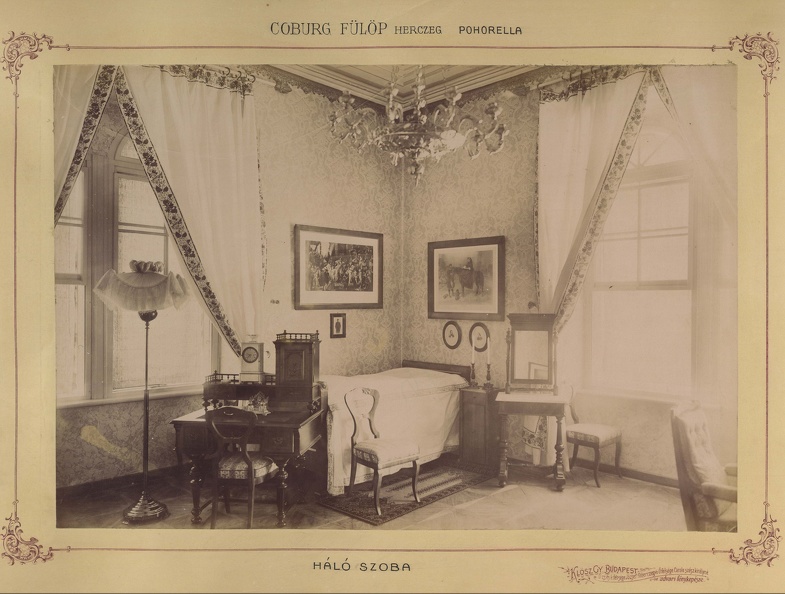 Pohorella (ekkor önálló, ma a község része), Coburg Fülöp herceg kastélya, hálószoba. A felvétel 1895-1899 között készült. A kép forrását kérjük így adja meg: Fortepan / Budapest Főváros Levéltára. Levéltári jelzet: HU.BFL.XV.19.d.1.12.057