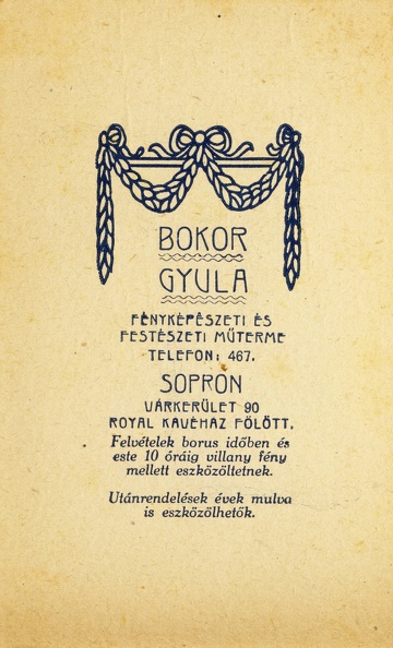 Várkerület 90., Bokor Gyula fényképészeti és festészeti műterme.