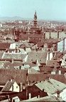 a belváros háztetői és a Városháza tornya, kilátás Pannonhalma felé.