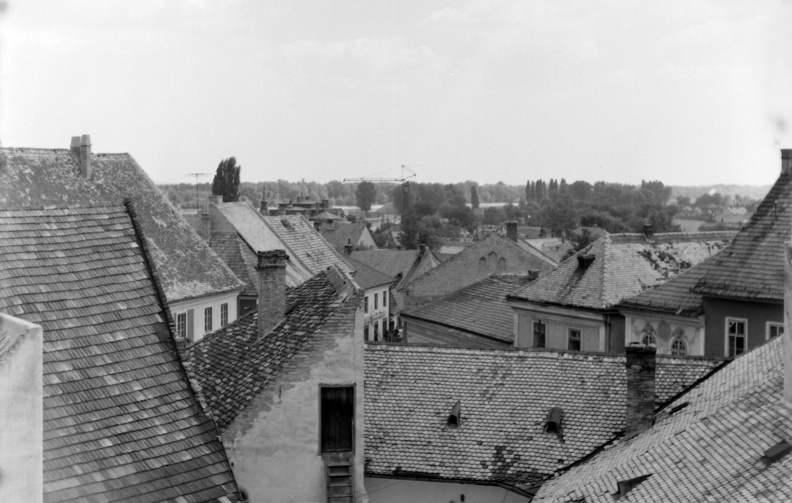 kilátás a Várdombról a Fő téri házak tetőire.