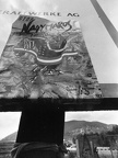 11-es út Visegrád és Lepence között, szemben a Börzsöny. Nagymarosi vízlépcső építésének leállítását követelő plakát. 